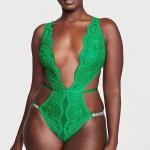 Victoria's Secret Lace Bodysuit Shine Strap Lace Crotchless Teddy size L